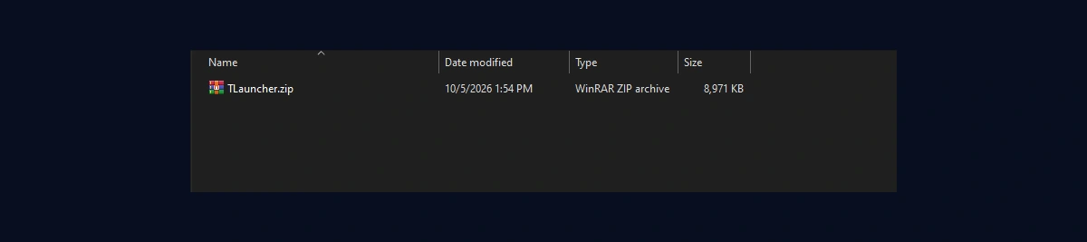 فایل TLauncher.zip در فایل اکسپلورر ویندوز